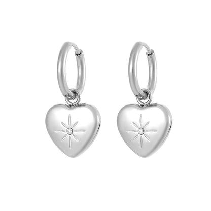 1 Pair Retro Heart Shape Inlay Titanium Steel Zircon Drop Earrings