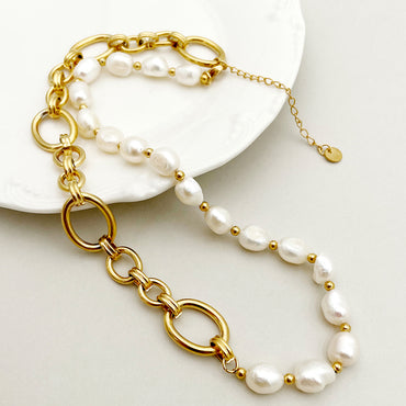 Wholesale Jewelry Simple Style Classic Style Oval Stainless Steel Imitation Pearl Gold Plated Plating Necklace