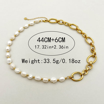 Wholesale Jewelry Simple Style Classic Style Oval Stainless Steel Imitation Pearl Gold Plated Plating Necklace