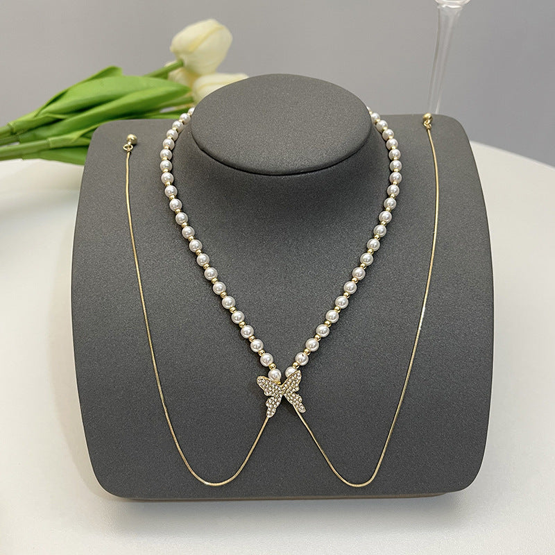 Elegant Flower Artificial Diamond Artificial Pearl Wholesale Pendant Necklace