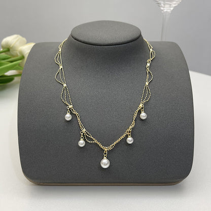 Elegant Flower Artificial Diamond Artificial Pearl Wholesale Pendant Necklace