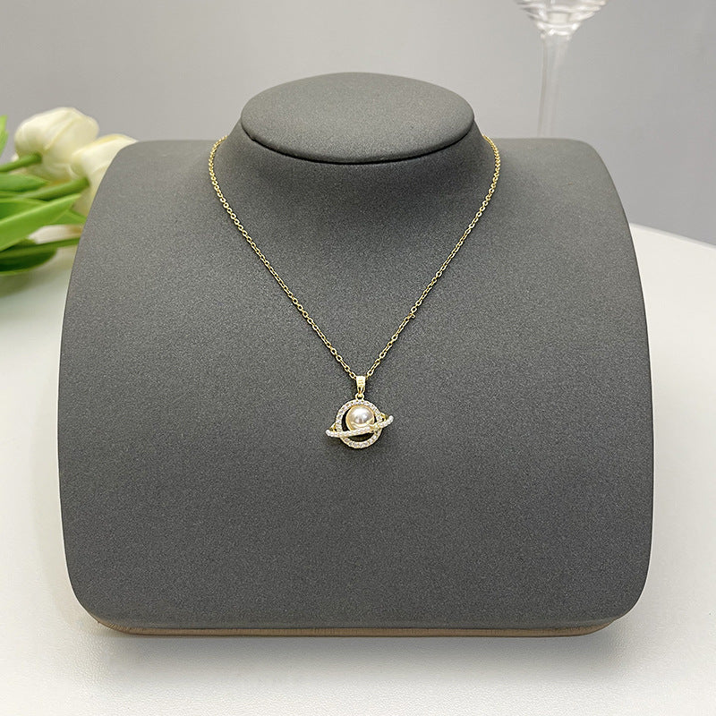 Elegant Flower Artificial Diamond Artificial Pearl Wholesale Pendant Necklace