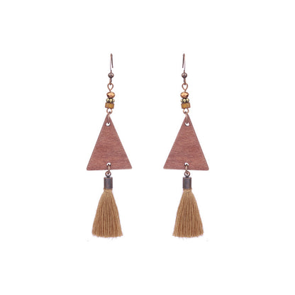 1 Pair Ethnic Style Geometric Water Droplets Tassel Wood Drop Earrings