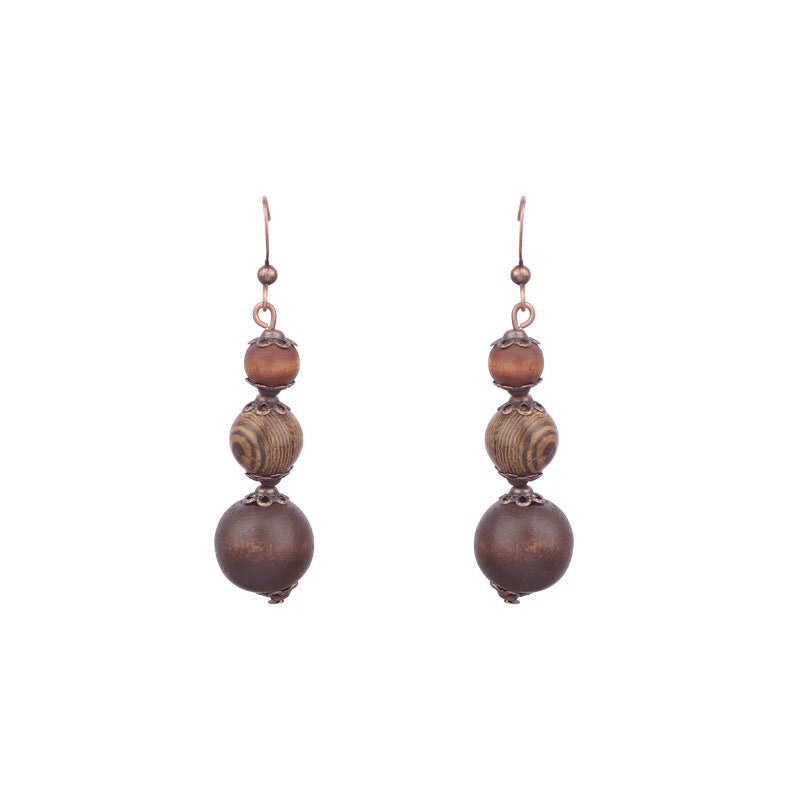 1 Pair Ethnic Style Geometric Water Droplets Tassel Wood Drop Earrings