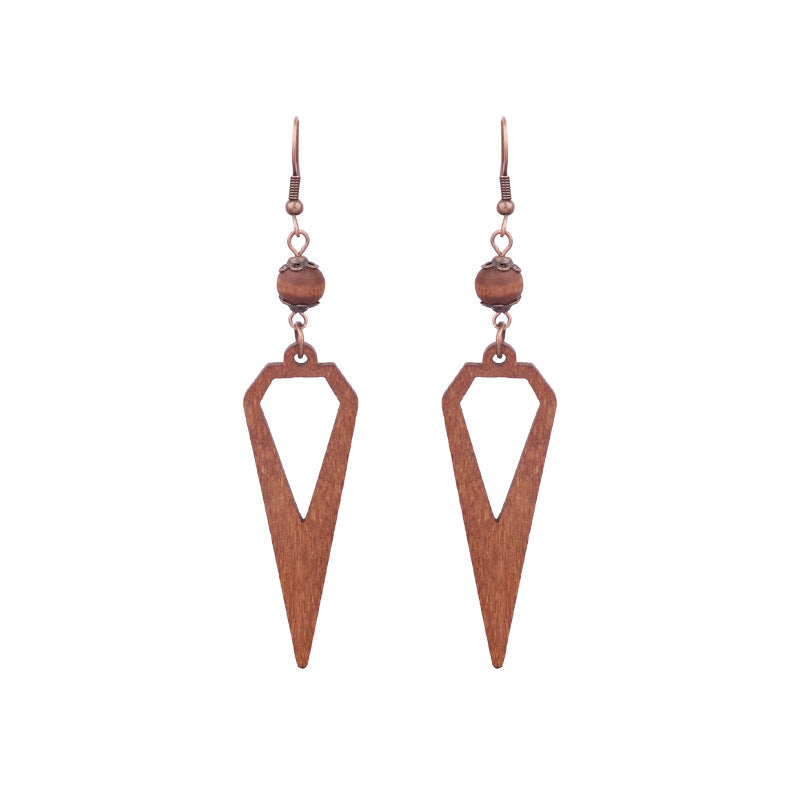 1 Pair Ethnic Style Geometric Water Droplets Tassel Wood Drop Earrings