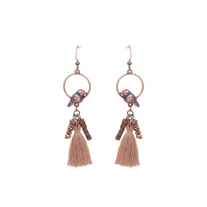 1 Pair Ethnic Style Geometric Water Droplets Tassel Wood Drop Earrings