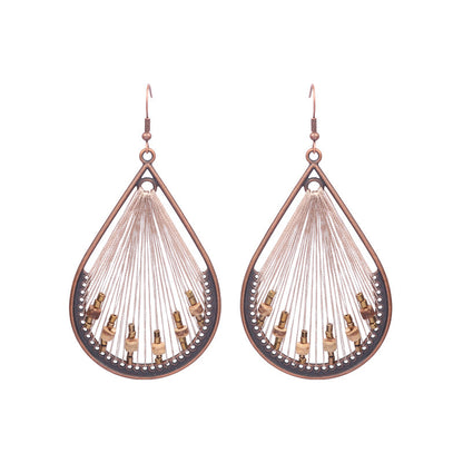 1 Pair Ethnic Style Geometric Water Droplets Tassel Wood Drop Earrings