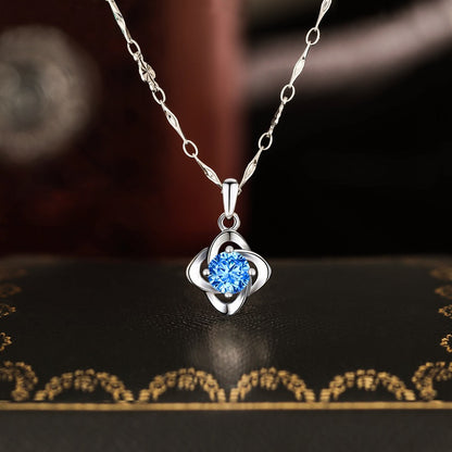 Elegant Luxurious Four Leaf Clover Sterling Silver Plating Inlay Zircon White Gold Plated Pendant Necklace