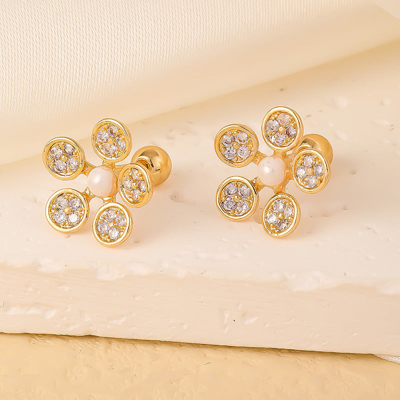 1 Pair Elegant Sweet Swan Flower Butterfly Plating Inlay Copper Zircon Gold Plated Ear Studs