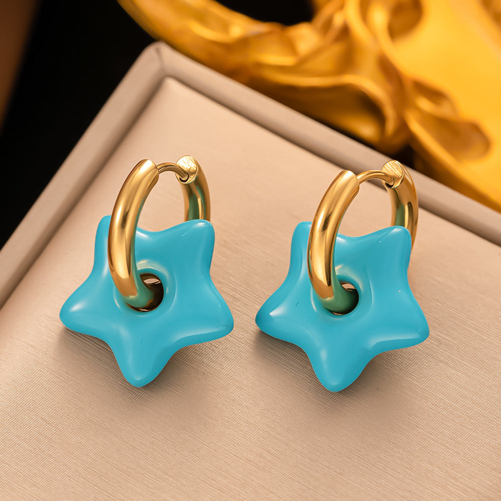 1 Pair Modern Style Star Plating 304 Stainless Steel 18K Gold Plated Drop Earrings