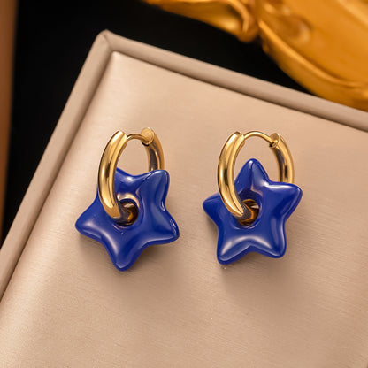 1 Pair Modern Style Star Plating 304 Stainless Steel 18K Gold Plated Drop Earrings