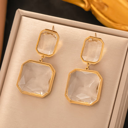 1 Pair Elegant Glam Square Water Droplets Plating Inlay Titanium Steel Artificial Diamond Drop Earrings