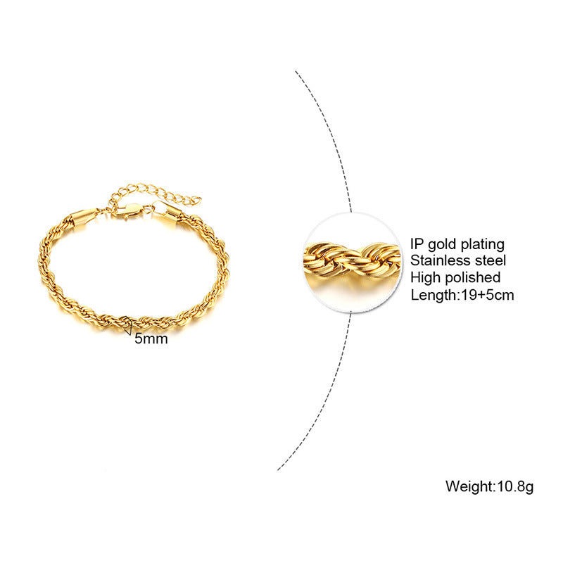 Classic Style Solid Color Stainless Steel Plating 18k Gold Plated Bracelets