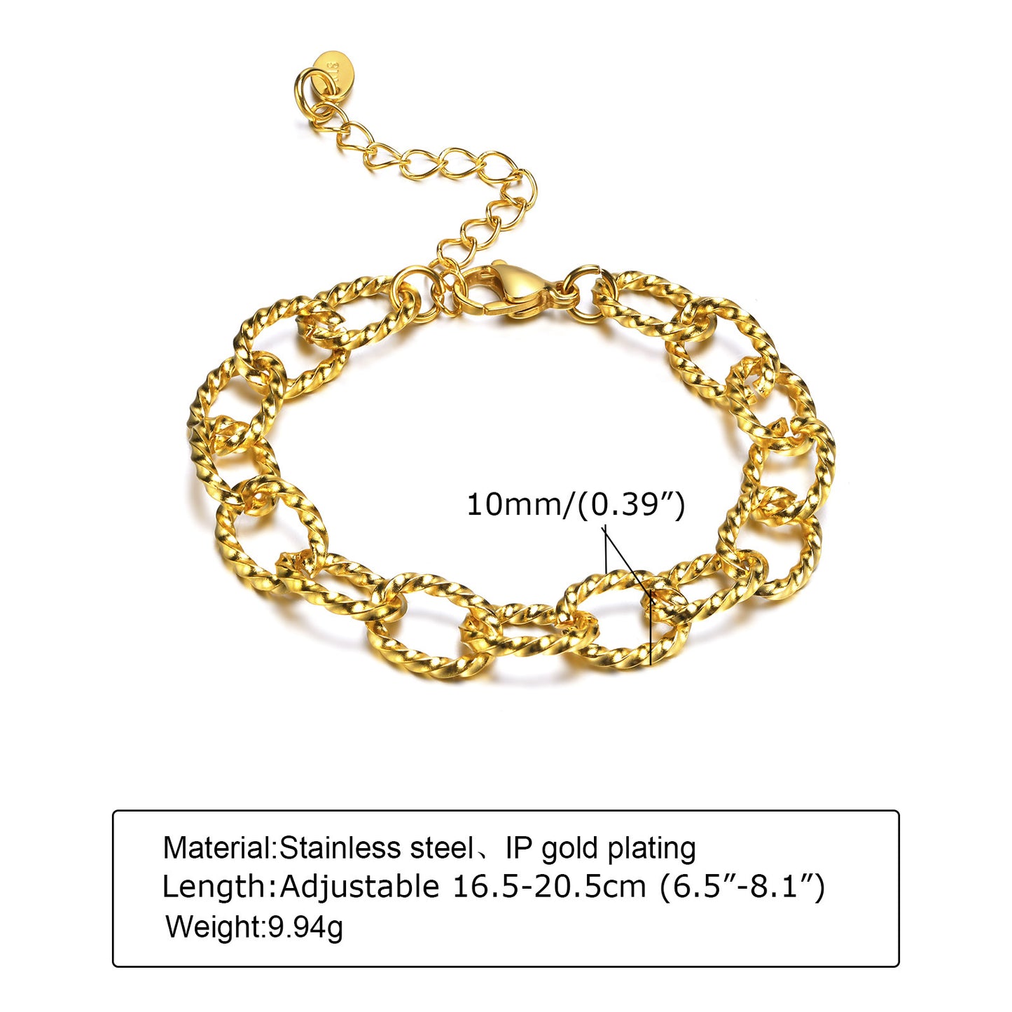 Retro Solid Color Stainless Steel Plating Inlay Zircon Gold Plated Bracelets