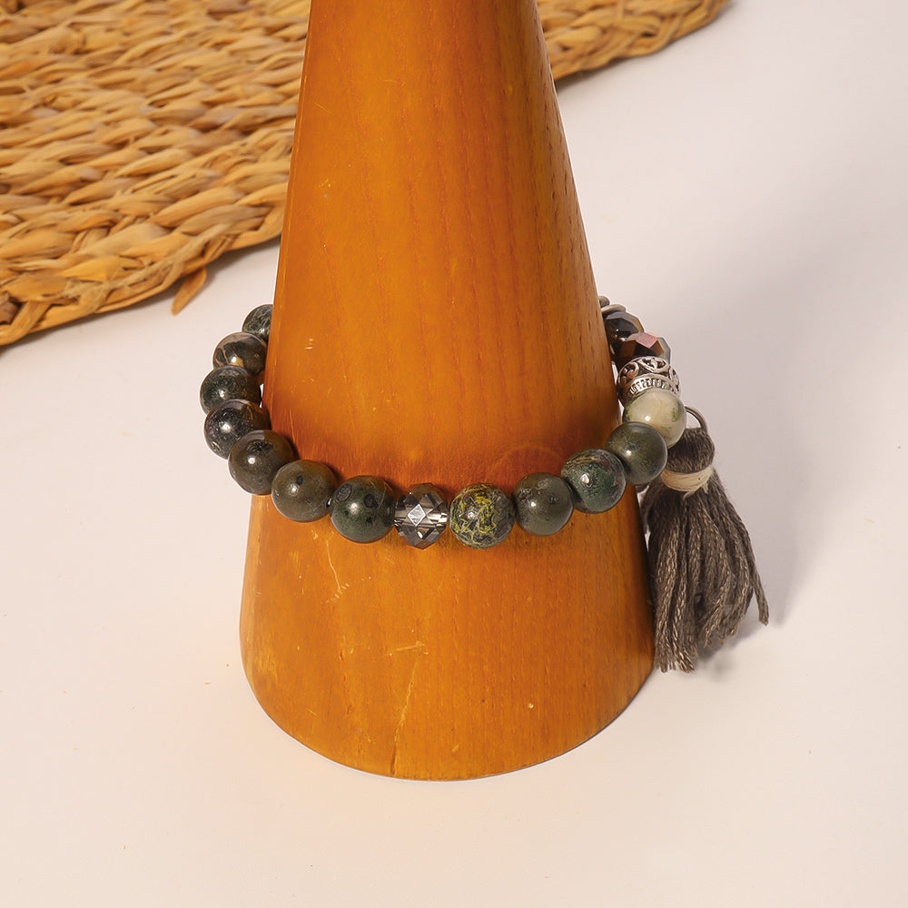 Wholesale Ethnic Style Bohemian Tassel Natural Stone Beaded Wristband