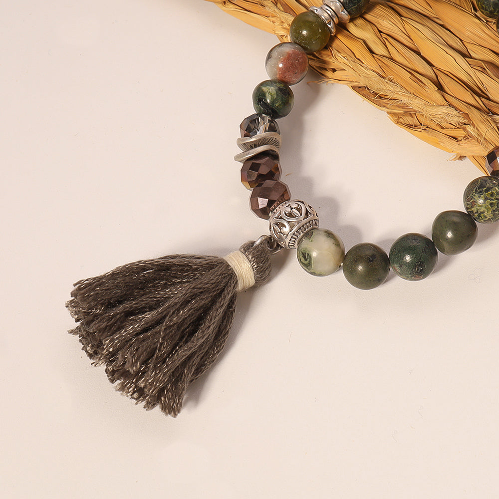 Wholesale Ethnic Style Bohemian Tassel Natural Stone Beaded Wristband