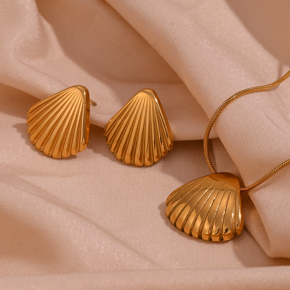 Vacation Simple Style Shell Stainless Steel Plating 18k Gold Plated Earrings Necklace