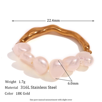 Vintage Style Classic Style Round Stainless Steel Pearl Plating 18k Gold Plated Rings