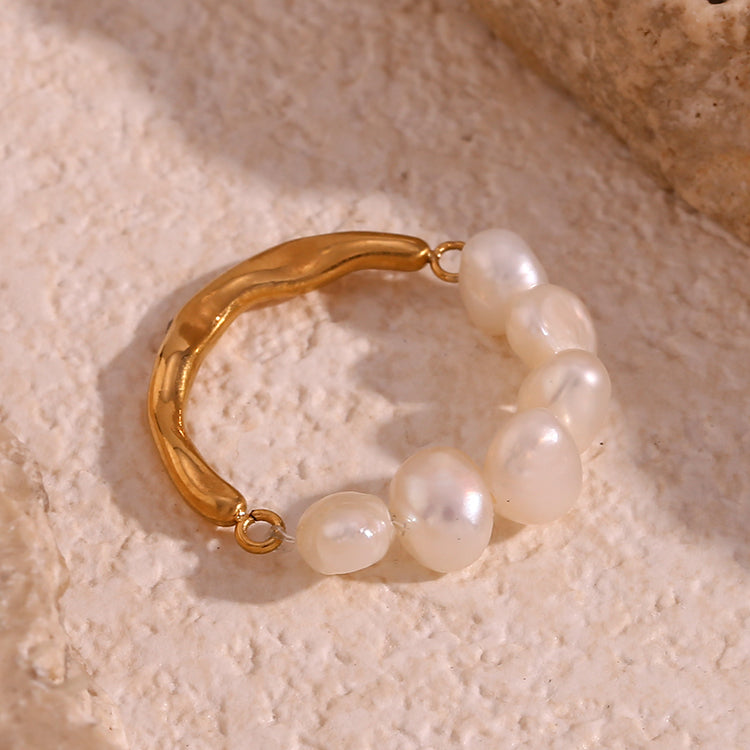 Vintage Style Classic Style Round Stainless Steel Pearl Plating 18k Gold Plated Rings