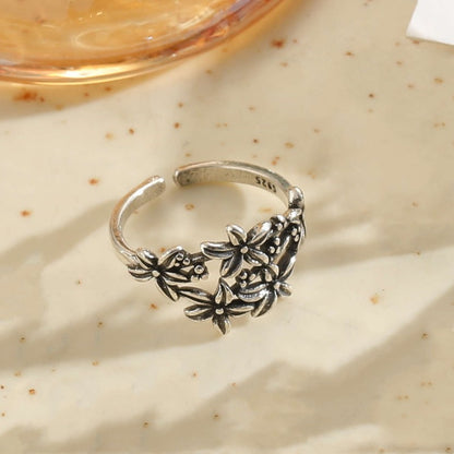 Vintage Style Flower Copper Asymmetrical Open Rings