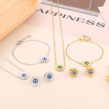 Casual Vacation Sunflower Eye Titanium Steel Plating 18k Gold Plated Jewelry Set