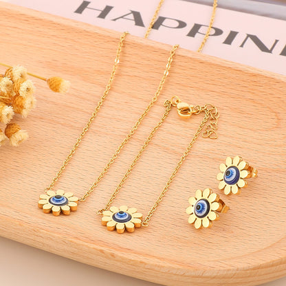 Casual Vacation Sunflower Eye Titanium Steel Plating 18k Gold Plated Jewelry Set