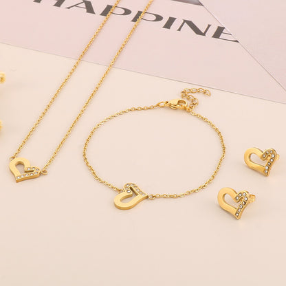 Casual Streetwear Heart Shape Titanium Steel Plating 18k Gold Plated Earrings Necklace