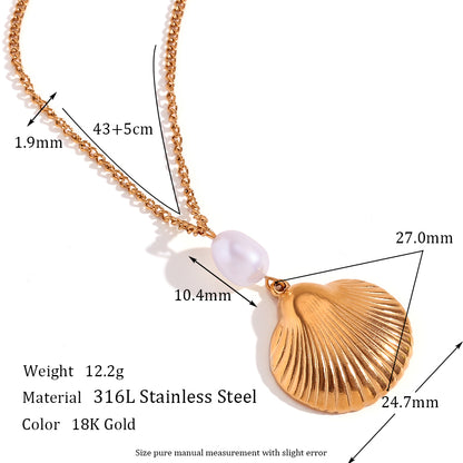 Vintage Style Shell Stainless Steel Plating 18k Gold Plated Earrings Necklace