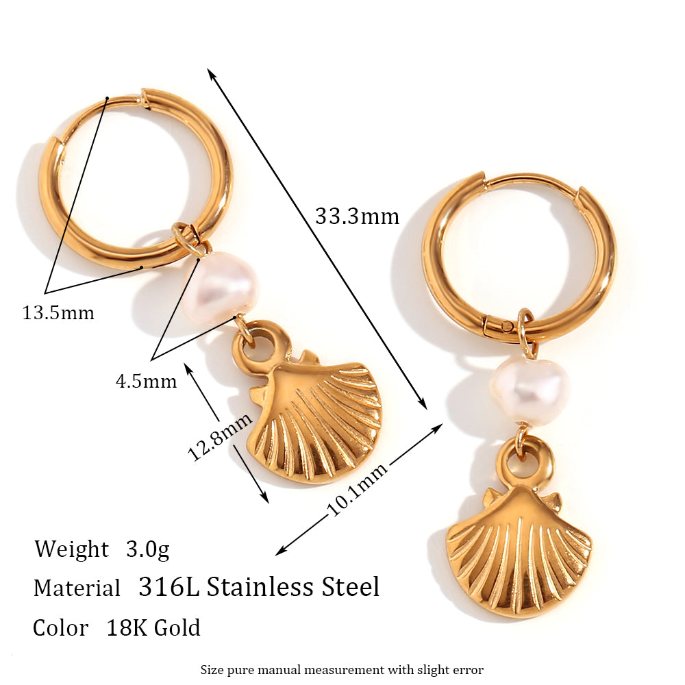 Vintage Style Shell Stainless Steel Plating 18k Gold Plated Earrings Necklace