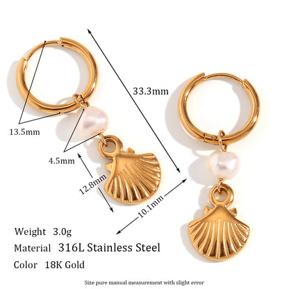 Vintage Style Shell Stainless Steel Plating 18k Gold Plated Earrings Necklace