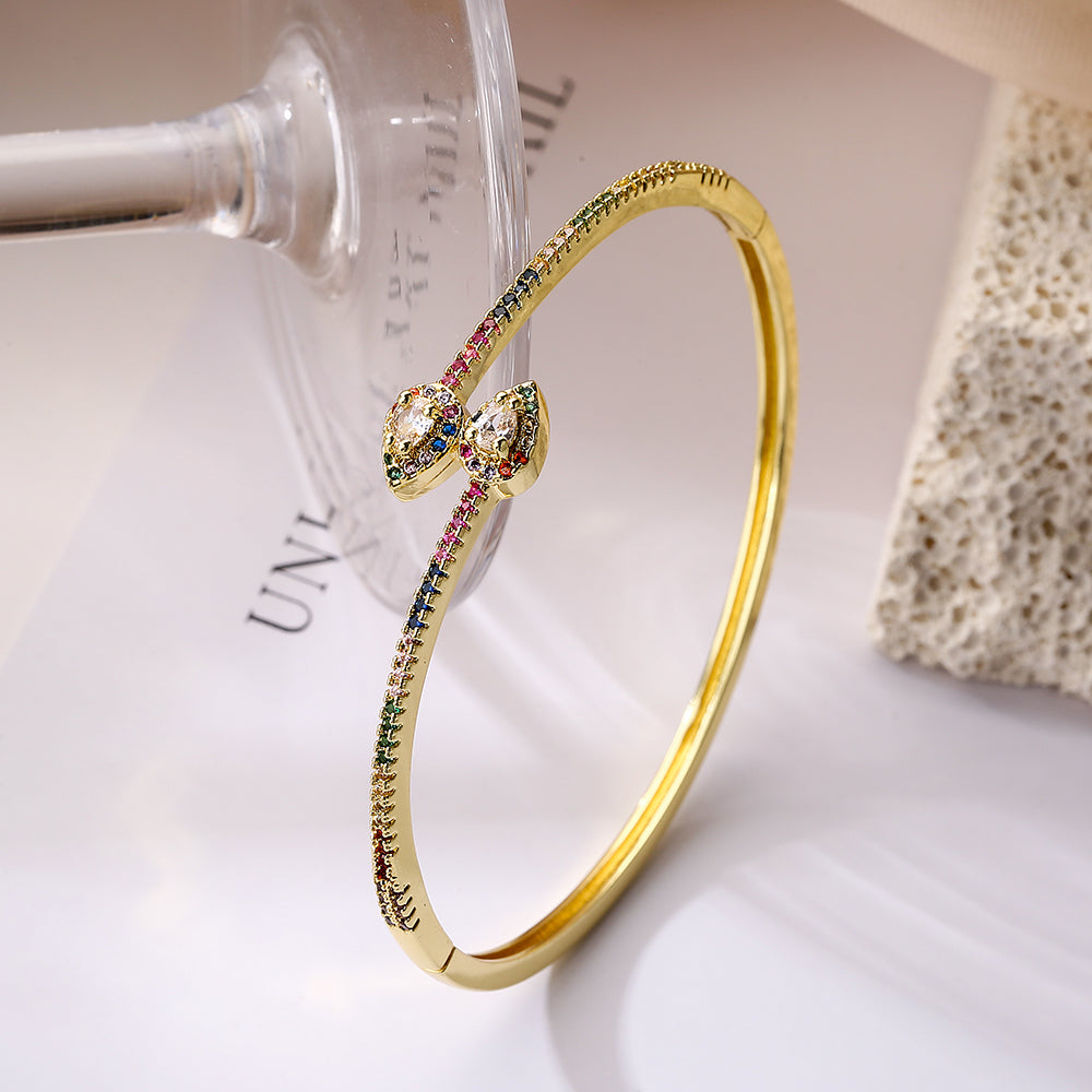 Simple Style Commute Water Droplets Copper Plating Inlay Zircon 18k Gold Plated White Gold Plated Bangle