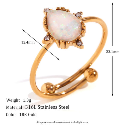 Simple Style Classic Style Sun Water Droplets Heart Shape Stainless Steel Plating Inlay Opal 18k Gold Plated Open Rings