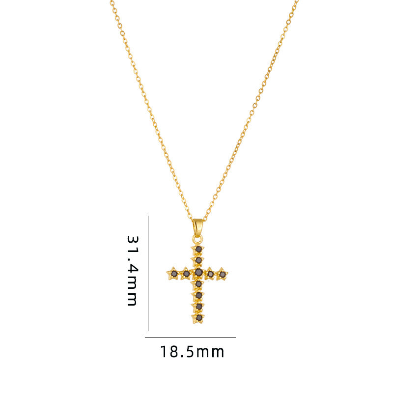 Streetwear Cross Titanium Steel Copper Plating Inlay Zircon Pendant Necklace