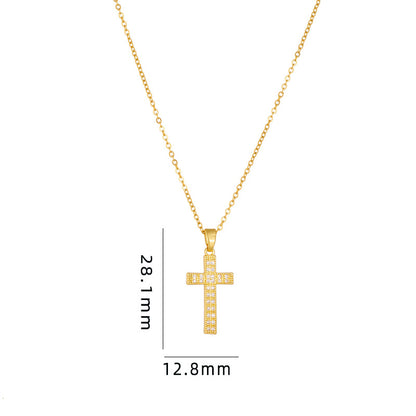 Streetwear Cross Titanium Steel Copper Plating Inlay Zircon Pendant Necklace