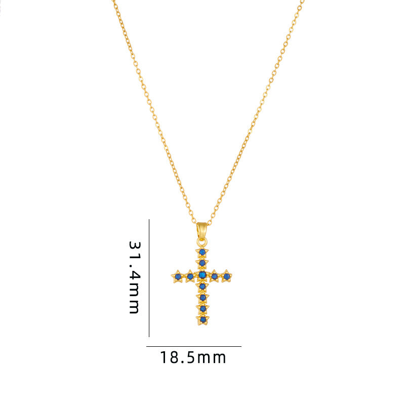 Streetwear Cross Titanium Steel Copper Plating Inlay Zircon Pendant Necklace