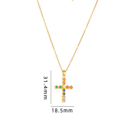 Streetwear Cross Titanium Steel Copper Plating Inlay Zircon Pendant Necklace