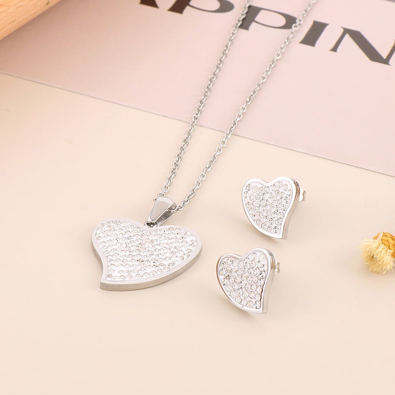 Simple Style Shiny Heart Shape Titanium Steel Plating Inlay 18k Gold Plated Jewelry Set