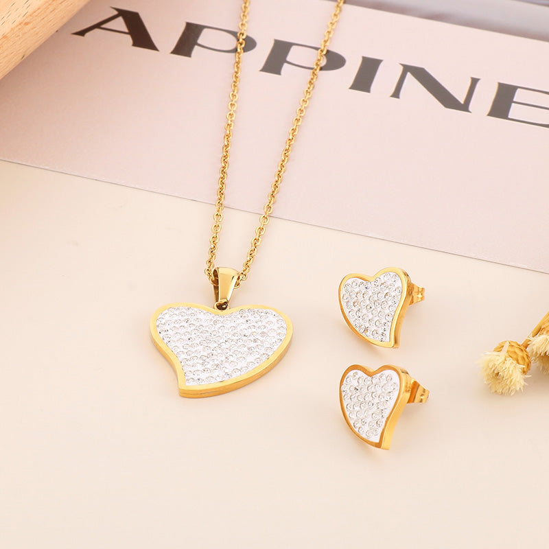 Simple Style Shiny Heart Shape Titanium Steel Plating Inlay 18k Gold Plated Jewelry Set