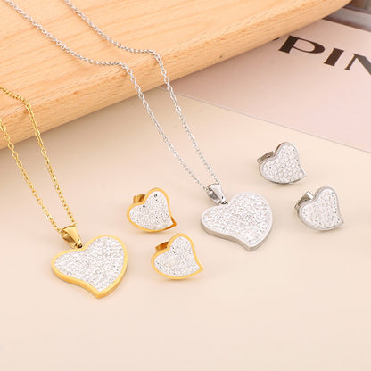 Simple Style Shiny Heart Shape Titanium Steel Plating Inlay 18k Gold Plated Jewelry Set