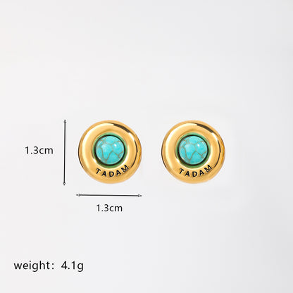 1 Pair Retro Commute Round Plating Inlay Copper Natural Stone Agate 18k Gold Plated Earrings