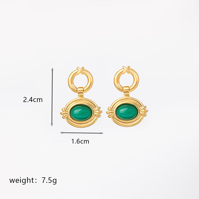 1 Pair Retro Commute Round Plating Inlay Copper Natural Stone Agate 18k Gold Plated Earrings