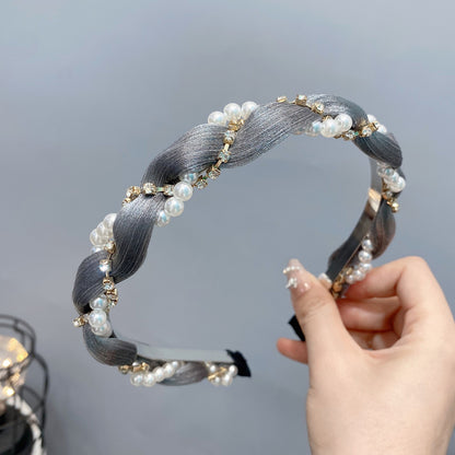 Korean New  Round Pearl Diamond Wave-shaped Cloth Headband