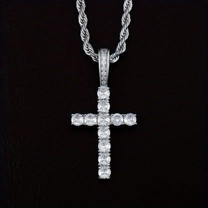 Hip-Hop Cross Copper Inlay Zircon Men'S Pendant Necklace