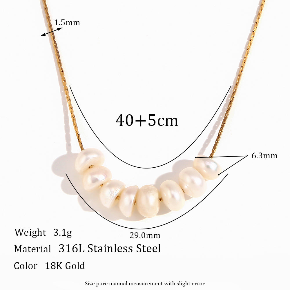 304 Stainless Steel Freshwater Pearl 18K Gold Plated Vintage Style Classic Style Plating Solid Color Necklace