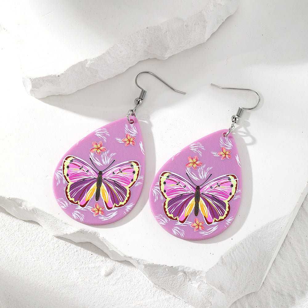 1 Pair Casual Vacation Water Droplets Flower Butterfly Resin Drop Earrings