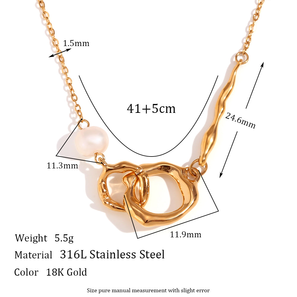 Simple Style Classic Style Double Ring Pearl Stainless Steel Plating 18k Gold Plated Necklace