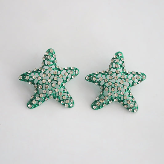 1 Pair Vacation Marine Style Starfish Inlay Alloy Resin Ear Studs