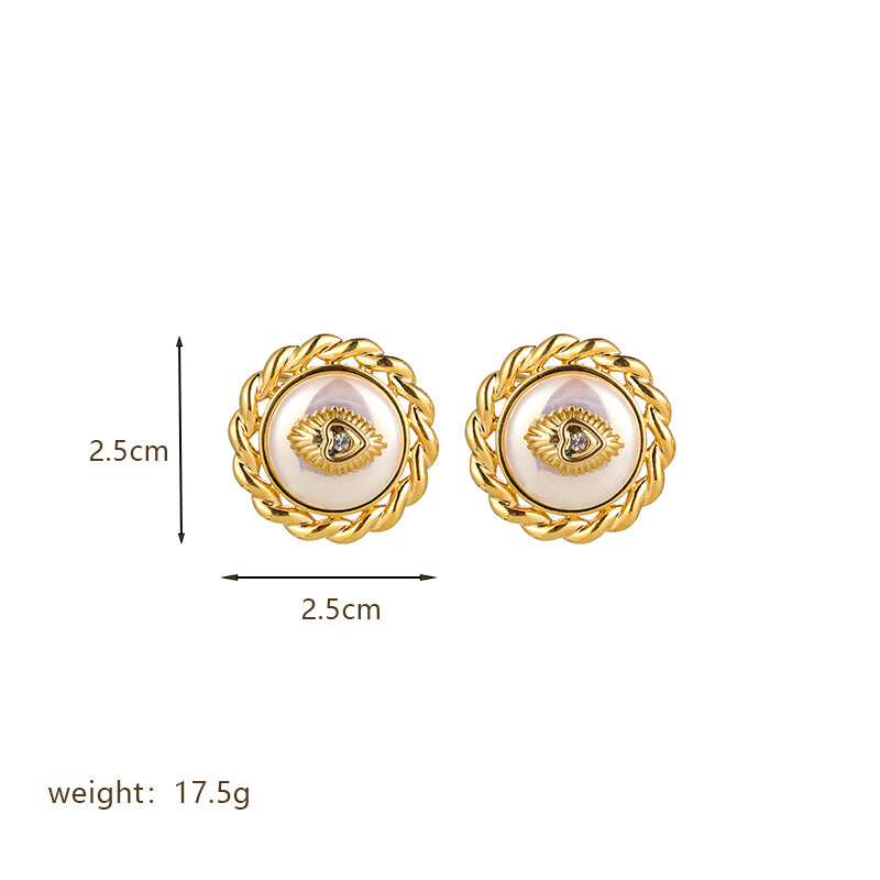 1 Pair Retro Commute Round Spiral Stripe Plating Inlay Copper Artificial Pearls Zircon 14k Gold Plated 18k Gold Plated Ear Studs