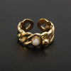 Baroque Style Solid Color Stainless Steel Plating Inlay Natural Stone Gold Plated Open Rings