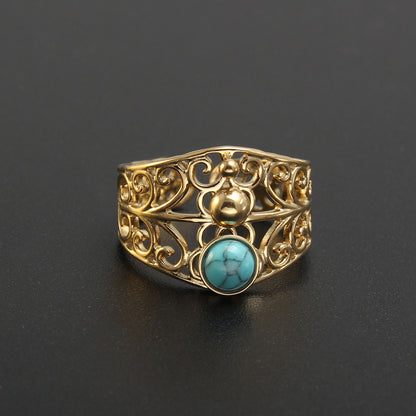 Baroque Style Solid Color Stainless Steel Plating Inlay Natural Stone Gold Plated Open Rings